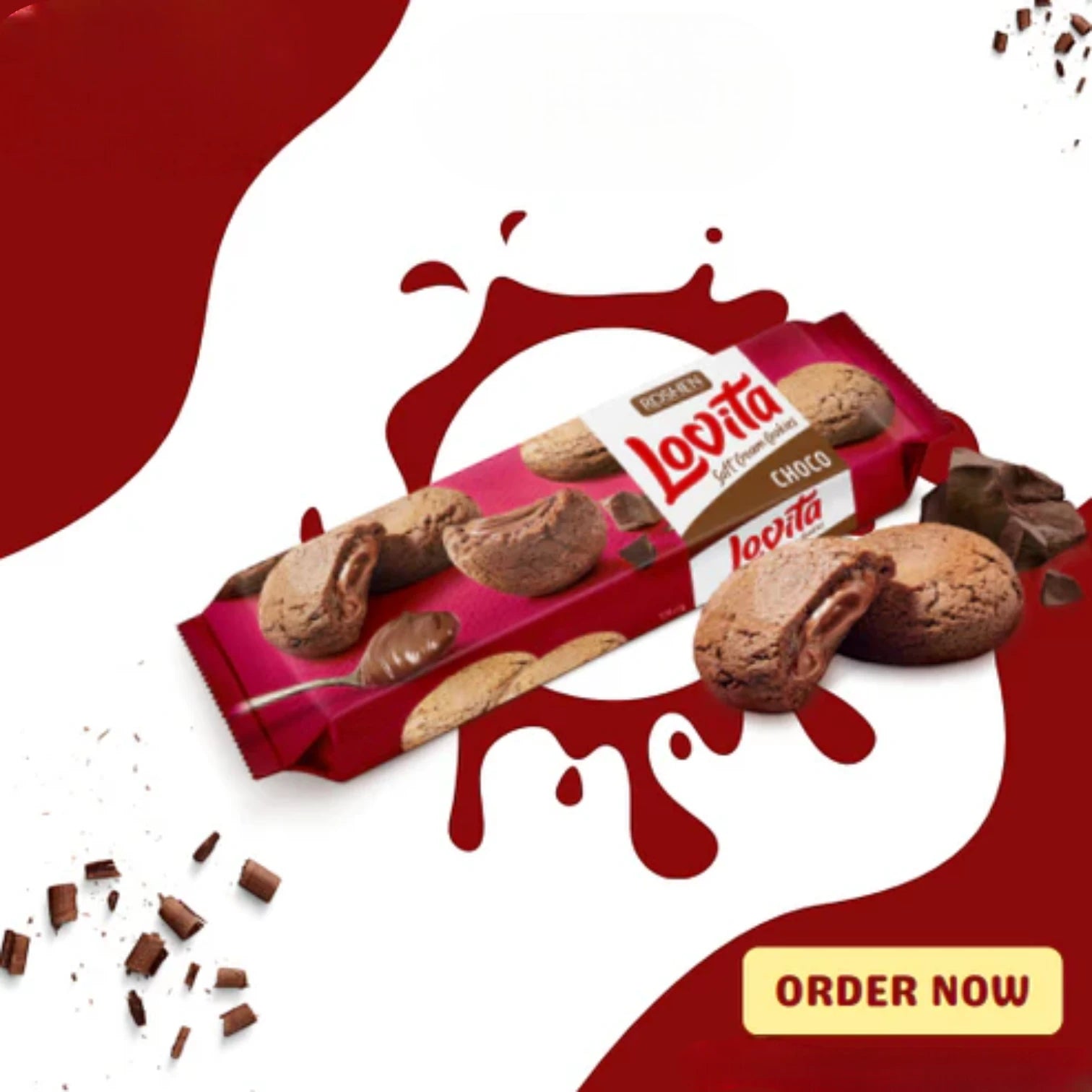 Roshen Lovita Soft Cream Cookies – Cocoa Flavor, Pack of 3 | Crispy & Creamy Snack | Hazelnut Filling | No Preservatives or Artificial Colors - Damoo