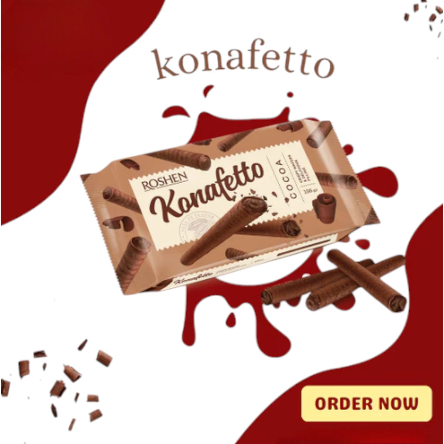 Roshen Konafetto Wafer Rolls with Cocoa Cream – 3X140g | Crispy Rolled Wafers with Cocoa-Flavored Cream | Sweet Snack or Dessert Treat - Damoo