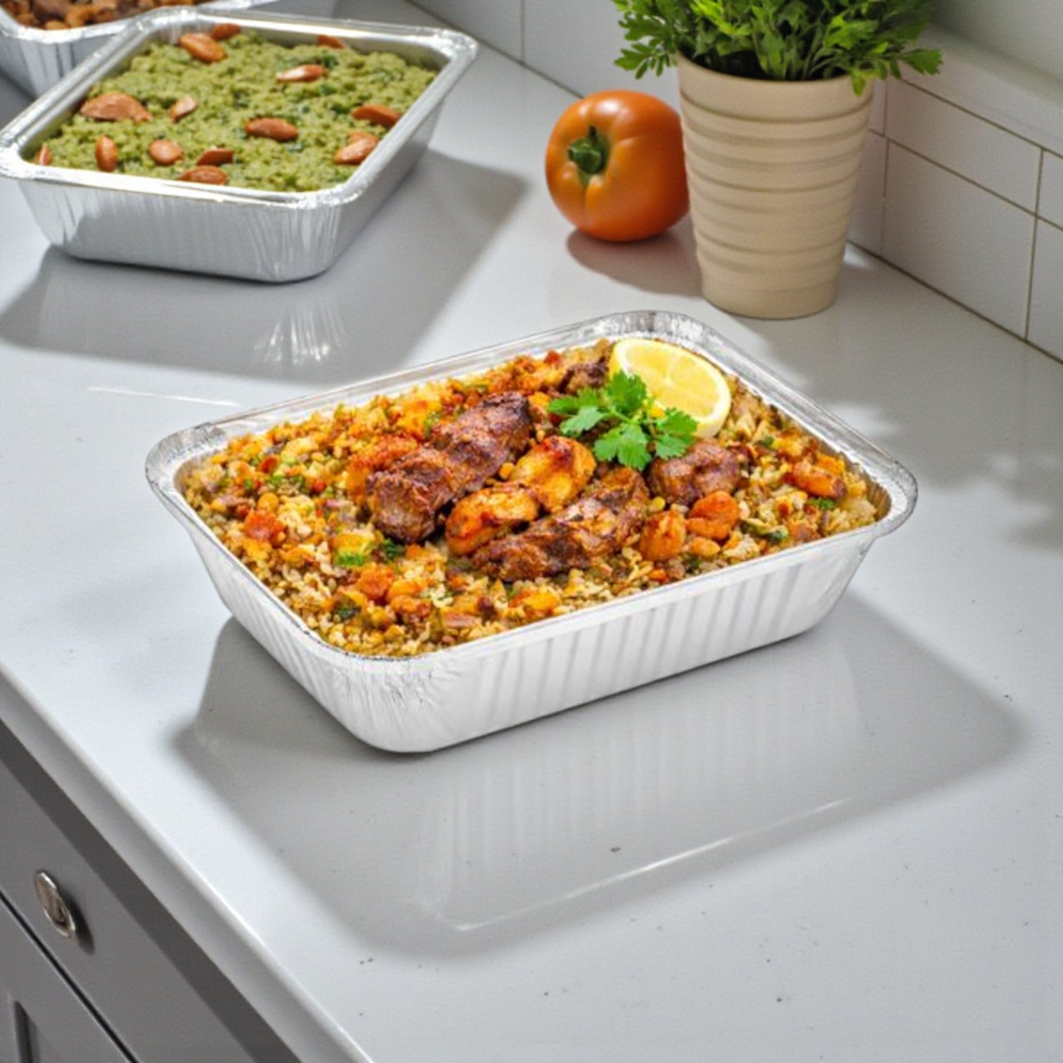 Packers Aluminium Foil Containers with Lid – Safe & Hygienic Disposable Food Trays (10-Piece Pack) - Damoo