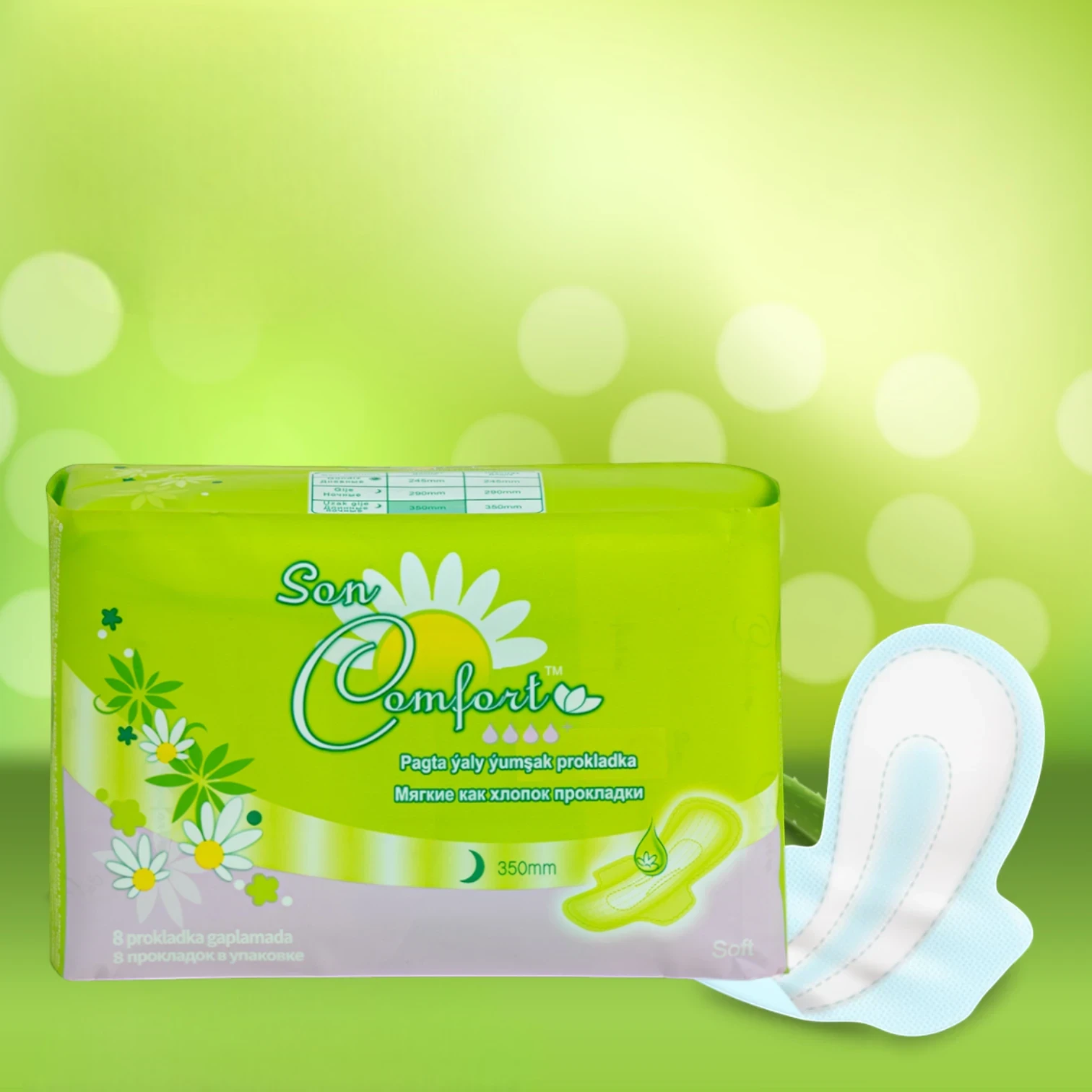 SEN COMFORT – Cotton Soft Sanitary Pads with Wings for Enhanced Protection – 350mm (8 Pieces) - Damoo