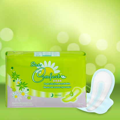 SEN COMFORT – Cotton Soft Sanitary Pads with Wings for Enhanced Protection – 350mm (8 Pieces) - Damoo