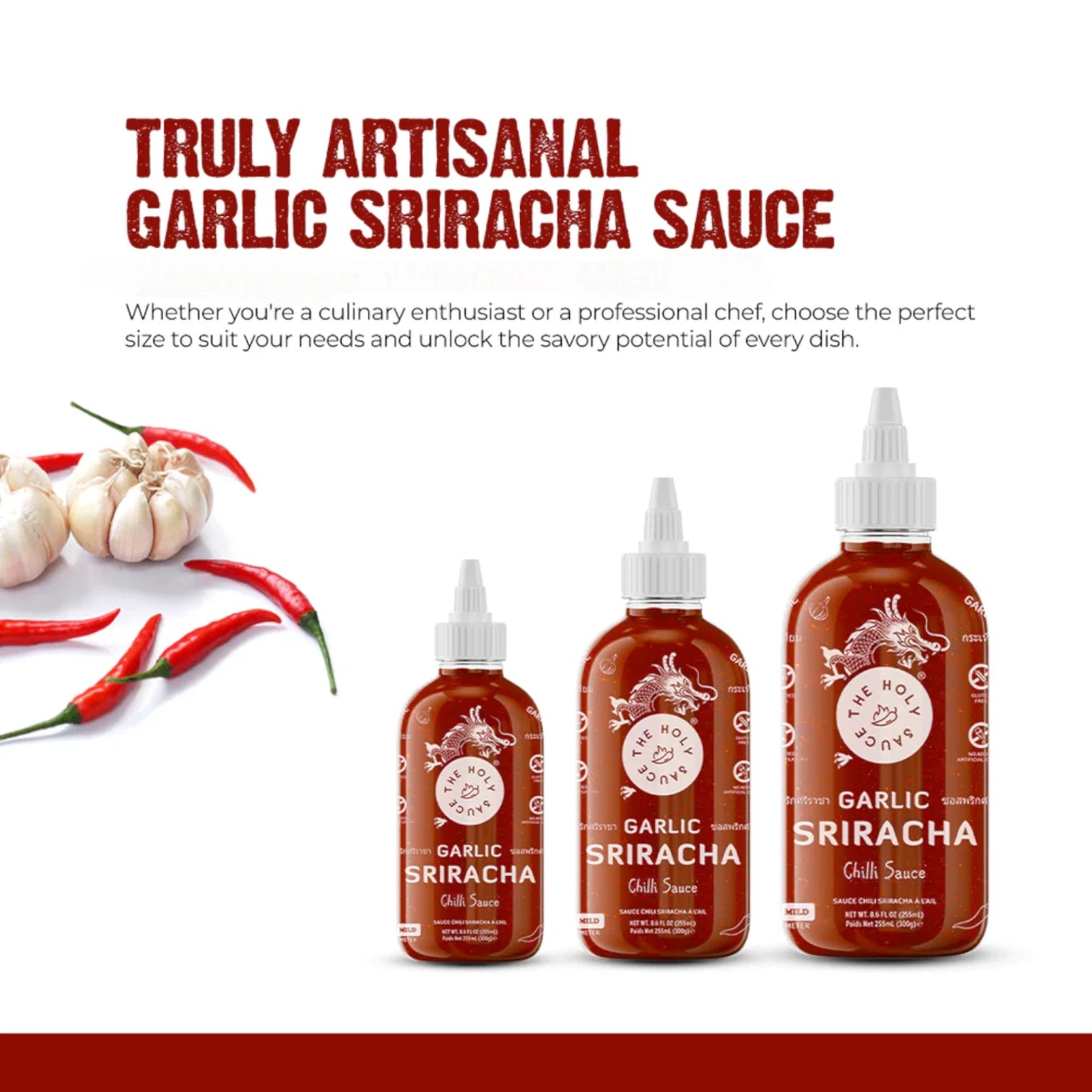The Holy Sauce Garlic Sriracha Chilli Sauce – 300g | Vegan, Halal, Gluten-Free | Spicy Garlic Heat - Damoo