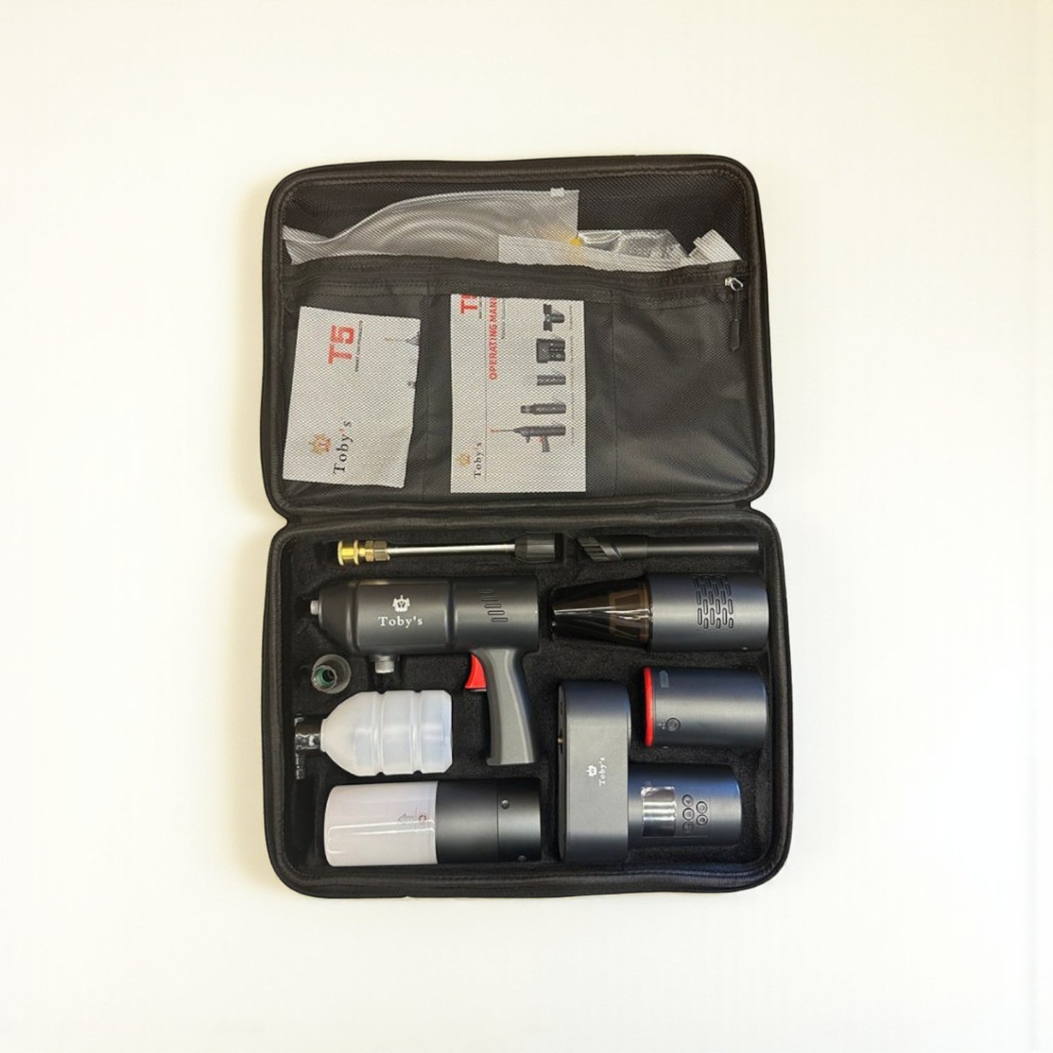 Toby’s T5 Cordless Car Care Kit | 5-in-1 Portable DC12V Car Washer, Vacuum Cleaner, Tire Inflator, Flashlight & Power Bank - Damoo