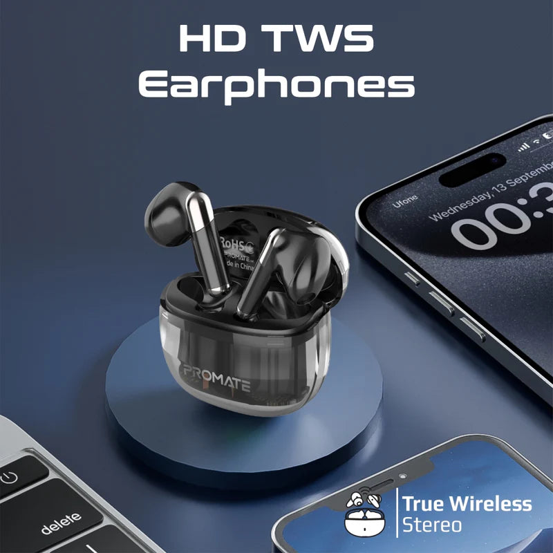 Promate Lush-Pro TWS Earbuds with IntelliTouch, Bluetooth 5.4, Dual Mic, 6H Playtime, 35H Standby, IPX4 Water-Resistant, High-Fidelity Sound – Comfortable & Stylish Wireless Earbuds for iPhone & Android - Damoo