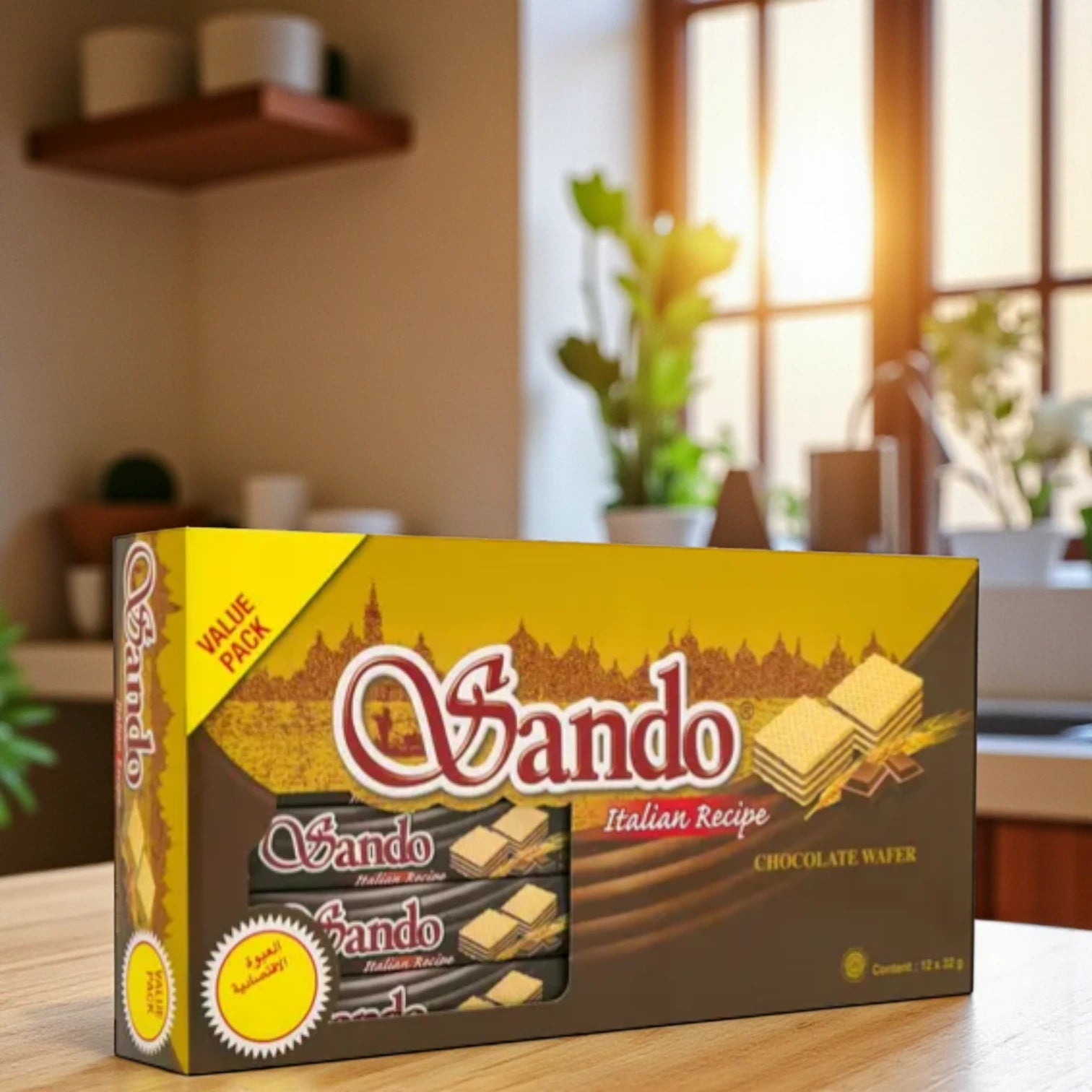 Sando Chocolate Wafer Value Pack – 12 x 32g – Italian Recipe Crispy Wafers with Rich Chocolate Cream Filling – Total 384g – Perfect for Snacking & Sharing - Damoo