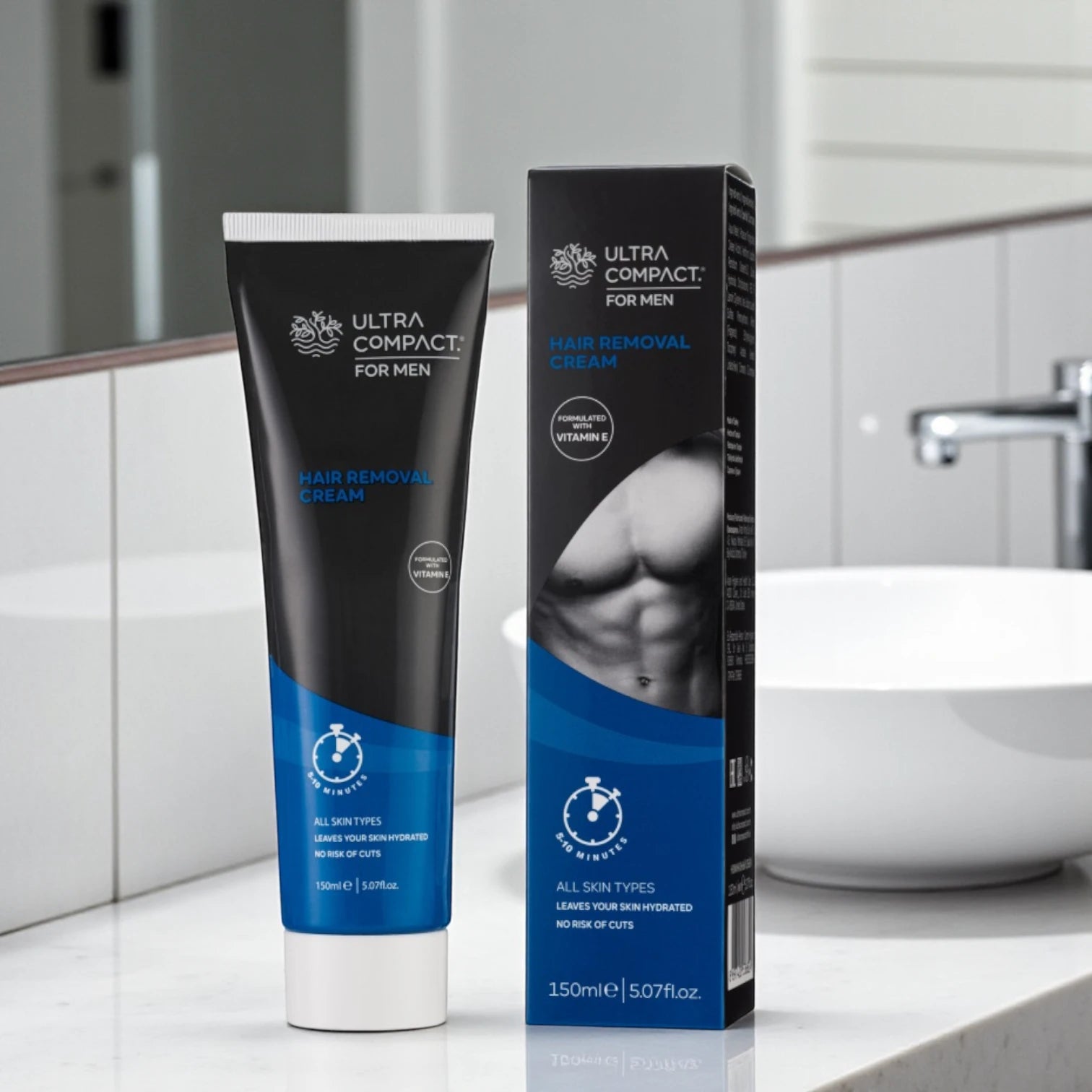 Ultra Compact Hair Removal Cream for Men – 150ml | Fast & Painless Body Hair Removal with Vitamin E | For All Skin Types - Damoo