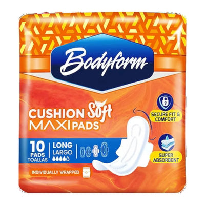 BodyForm Long Maxi Pads with Wings – 10 Count | Super Absorbent, Leak-Proof, Extra Long Feminine Hygiene Pads for All-Day Comfort & Protection - Damoo