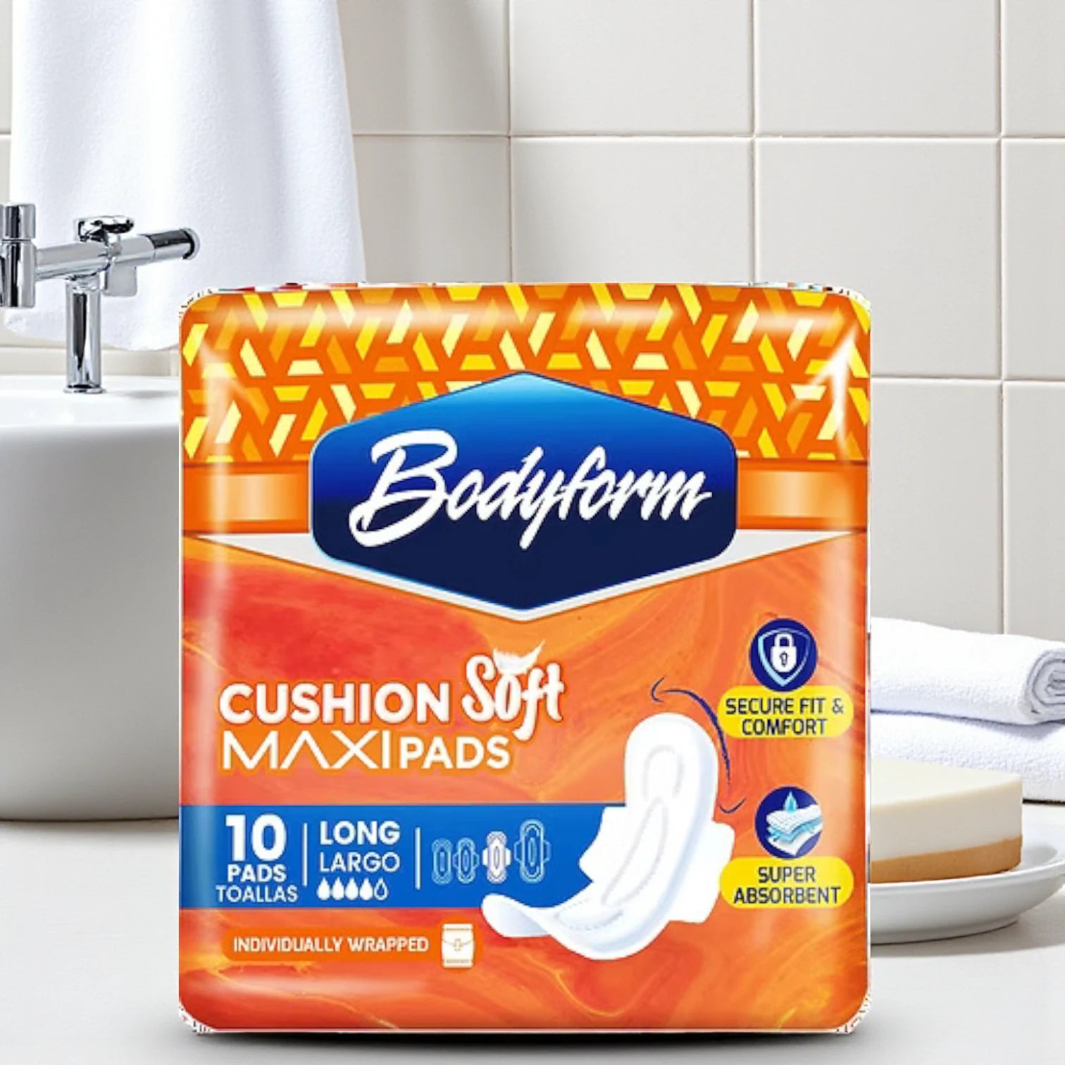 BodyForm Long Maxi Pads with Wings – 10 Count | Super Absorbent, Leak-Proof, Extra Long Feminine Hygiene Pads for All-Day Comfort & Protection - Damoo