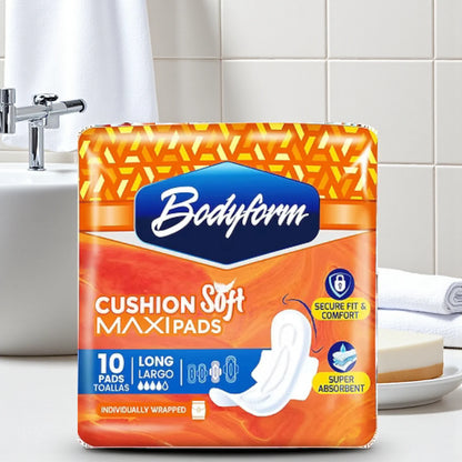 BodyForm Long Maxi Pads with Wings – 10 Count | Super Absorbent, Leak-Proof, Extra Long Feminine Hygiene Pads for All-Day Comfort & Protection - Damoo