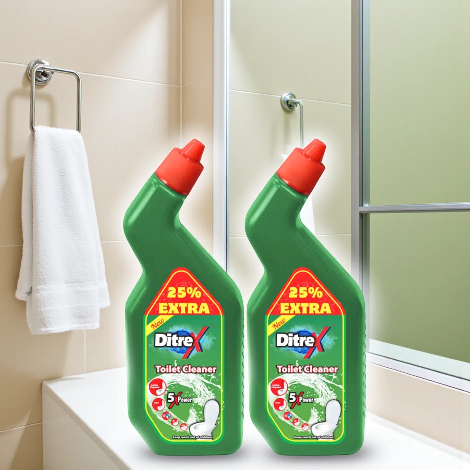 Ditrex Toilet Cleaner Twin Pack – 2 x 750ml Bottles | 25% Extra | Powerful 5X Cleaning Action & Long-Lasting Fragrance