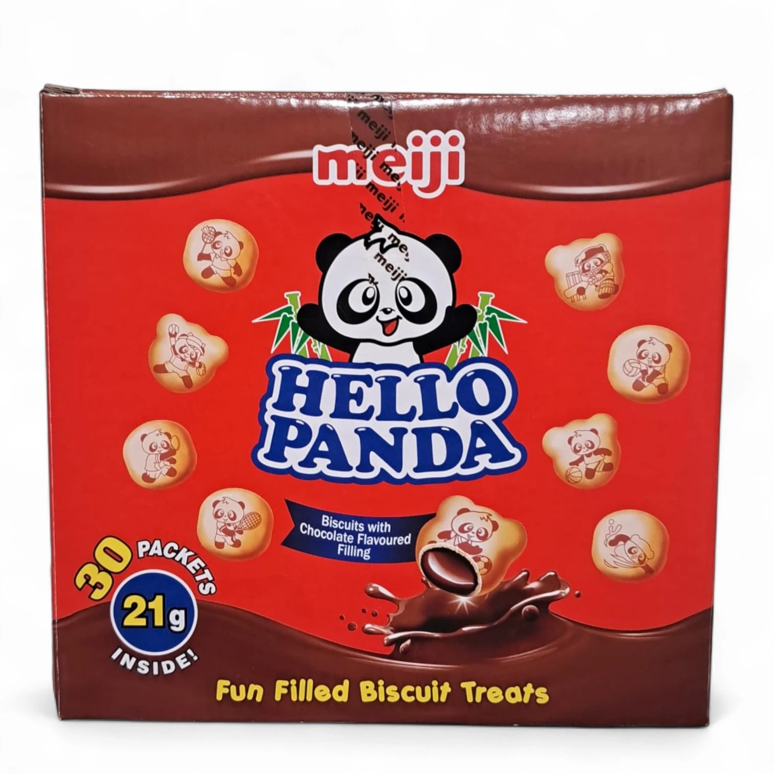 Meiji Hello Panda Chocolate Biscuits – 30 x 21g Mini Packs – Fun-Filled Crunchy Biscuits with Creamy Chocolate Center – Kids’ Snack Box – 630g Value Pack - Damoo