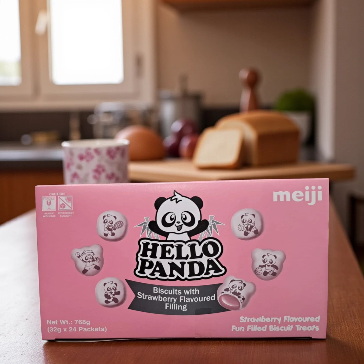 Meiji Hello Panda Strawberry Biscuits – 24 x 32g Packs (768g Total) | Crunchy Panda-Shaped Treats with Strawberry Cream Filling | Fun Snack for Kids & Adults - Damoo