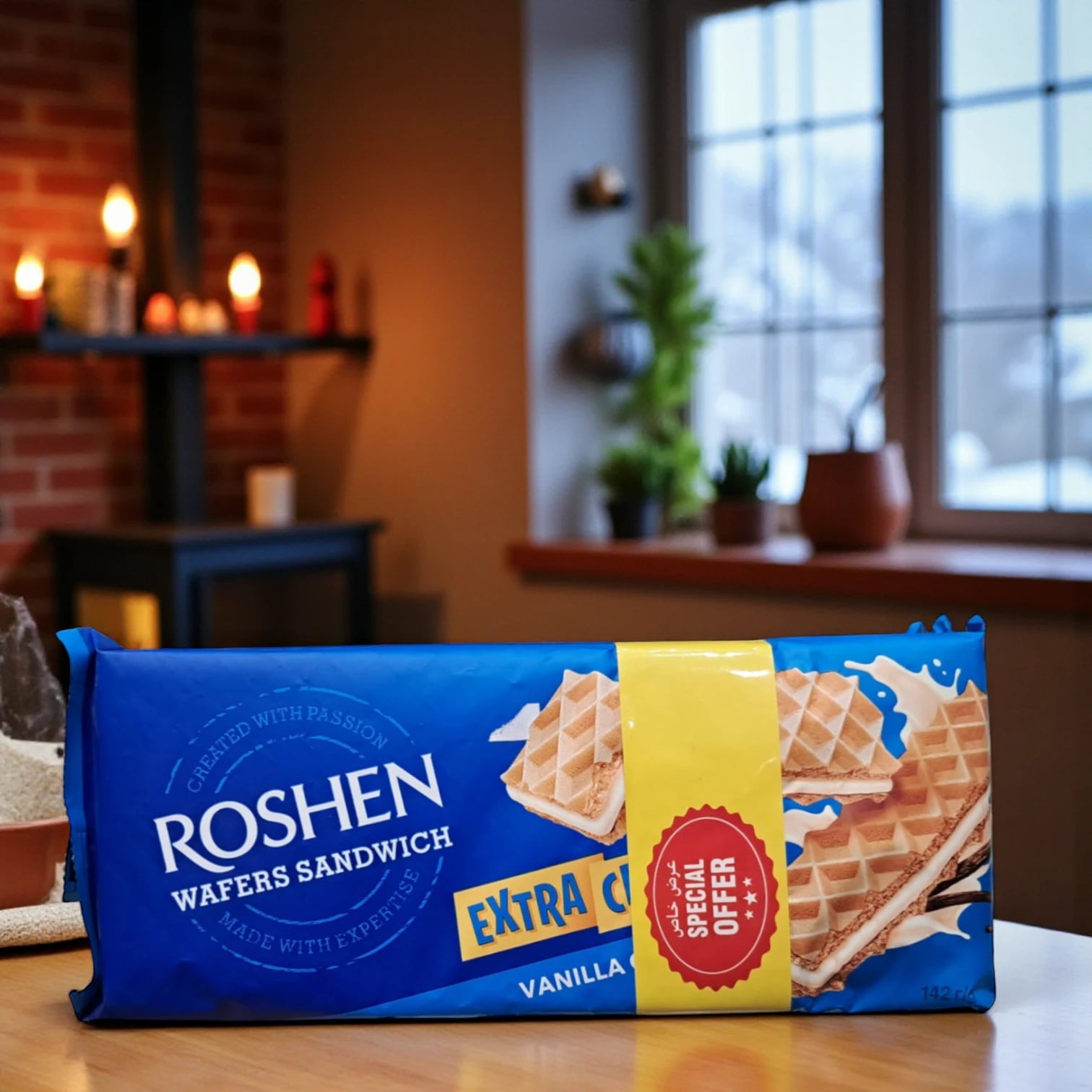 Roshen Vanilla Wafers Sandwich – Extra Creamy – 3 x 142g – Crispy Wafer Snack with Rich Vanilla Filling - Damoo