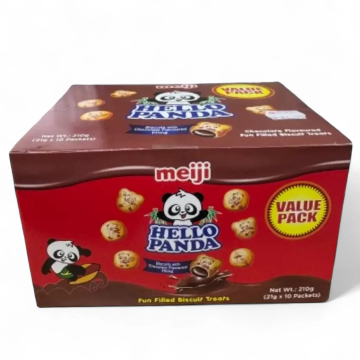 Meiji Hello Panda Chocolate Biscuits Value Pack – 10 x 21g Fun-Filled Snack Packets – Crunchy Biscuits with Creamy Chocolate Filling – Kids’ Favorite Treat - Damoo