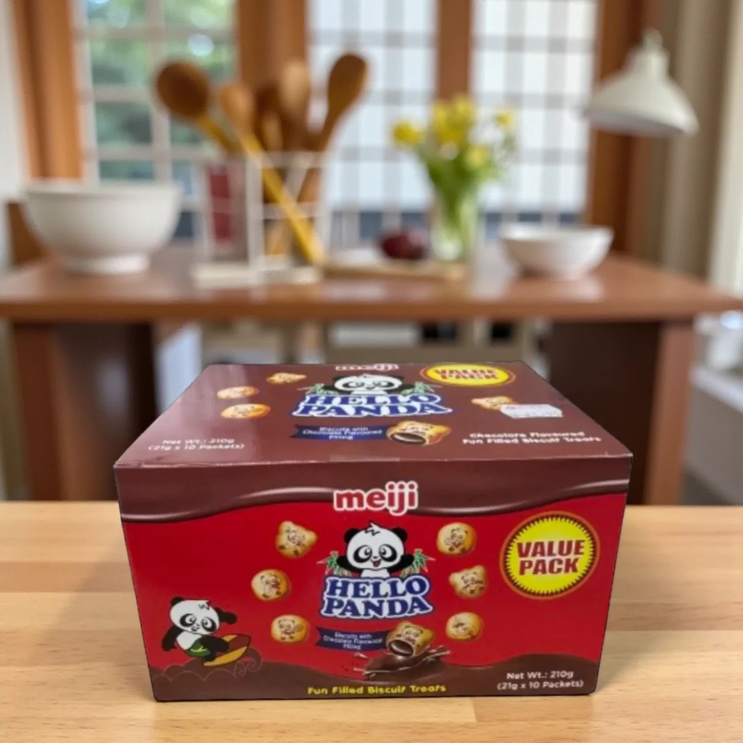 Meiji Hello Panda Chocolate Biscuits Value Pack – 10 x 21g Fun-Filled Snack Packets – Crunchy Biscuits with Creamy Chocolate Filling – Kids’ Favorite Treat - Damoo