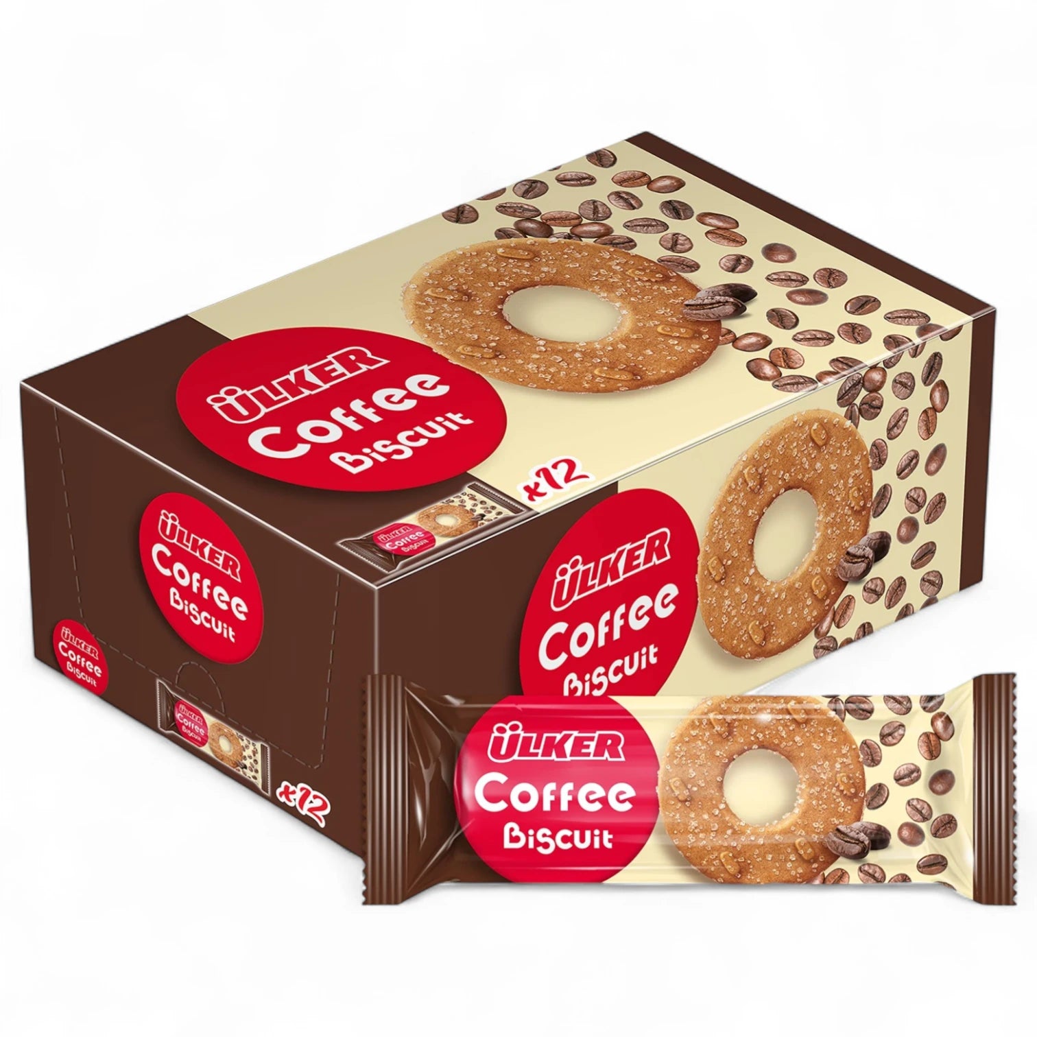 Ülker Coffee Biscuits – 696g Family Pack (12 Pieces) | Ring-Shaped Crunchy Biscuits with Real Coffee Flavor | Individually Wrapped, Perfect with Tea or Coffee – Ideal for Snacking, Sharing, and Gifting - Damoo