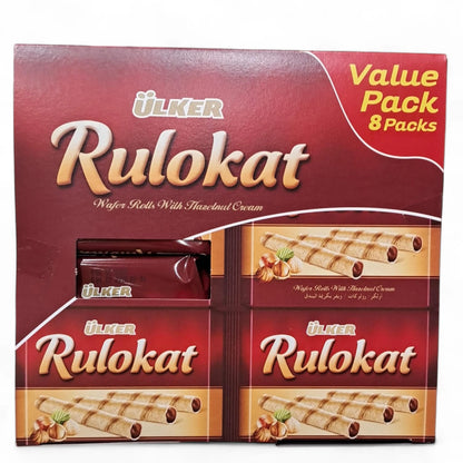 Ülker Rulokat Wafer Rolls with Hazelnut Cream – Pack of 8 x 24g | Crispy Rolled Wafers Filled with Smooth Hazelnut Cream | Halal, On-the-Go Snack, Perfect for Sharing, Gifting & Anytime Treats - Damoo