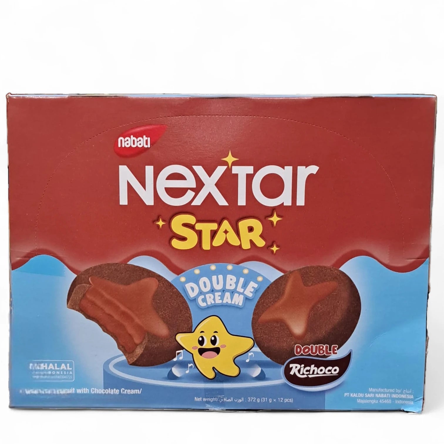 Nabati Nextar Star Double Chocolate Cream Biscuits – 372g (12 x 31g) | Halal Certified Soft Chocolate Cookies with Rich Creamy Filling | Delicious Snack for Kids & Adults | Individually Wrapped for On-the-Go Enjoyment - Damoo