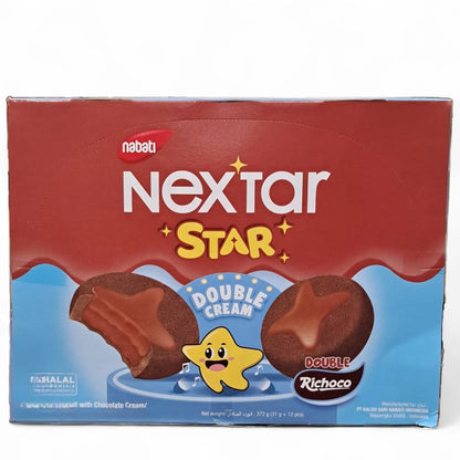 Nabati Nextar Star Double Chocolate Cream Biscuits – 372g (12 x 31g) | Halal Certified Soft Chocolate Cookies with Rich Creamy Filling | Delicious Snack for Kids & Adults | Individually Wrapped for On-the-Go Enjoyment - Damoo