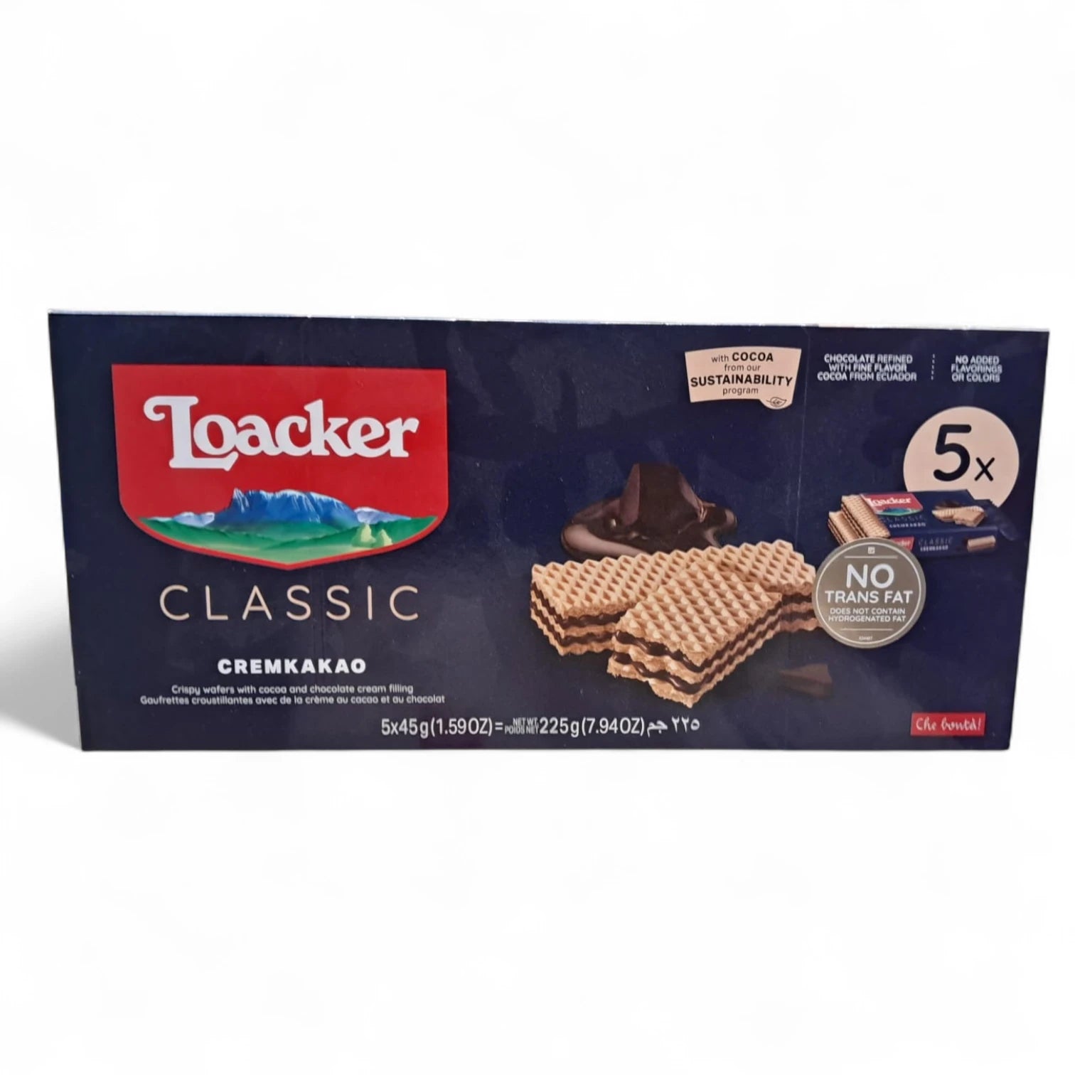 Loacker Classic Cremkakao Chocolate Wafers – 225g (5x45g) Promo Pack | Crispy Cocoa Layered Delight - Damoo