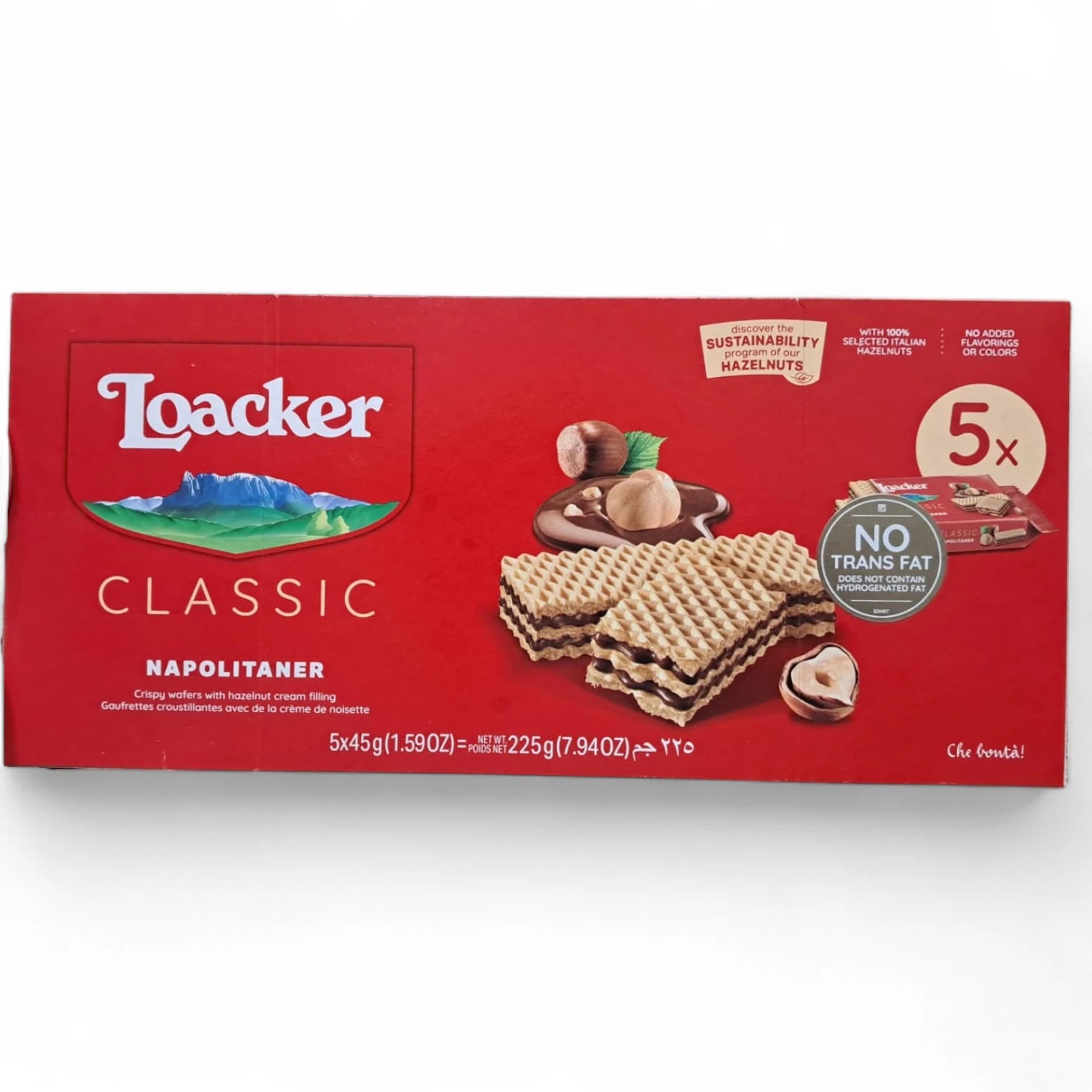 Loacker Napolitaner Classic Hazelnut Wafers – 5 x 45g | Crispy Delight with Creamy Hazelnut Filling - Damoo
