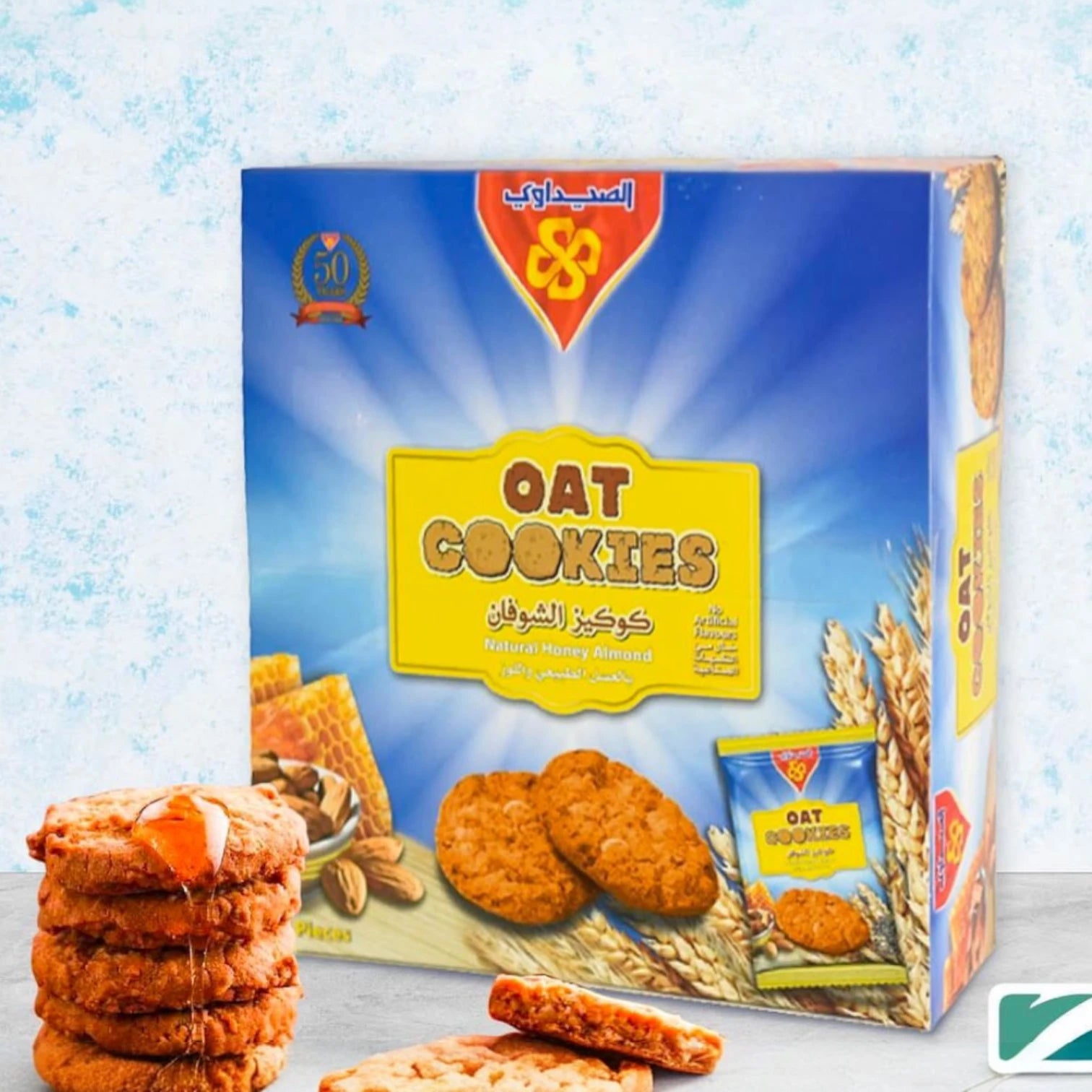 Al-Seedawi Natural Honey Almond Oat Cookies – 2 x 216g | With Real Honey, Oats & Almonds | Healthy Snack with Natural Ingredients (48 Pieces) - Damoo