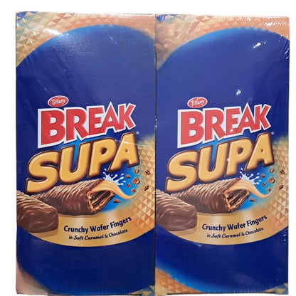 Tiffany Break Supa Crunchy Wafer Fingers – Twin Pack (2 x 12 Bars x 30g), Soft Caramel & Chocolate Coated Wafers - Damoo