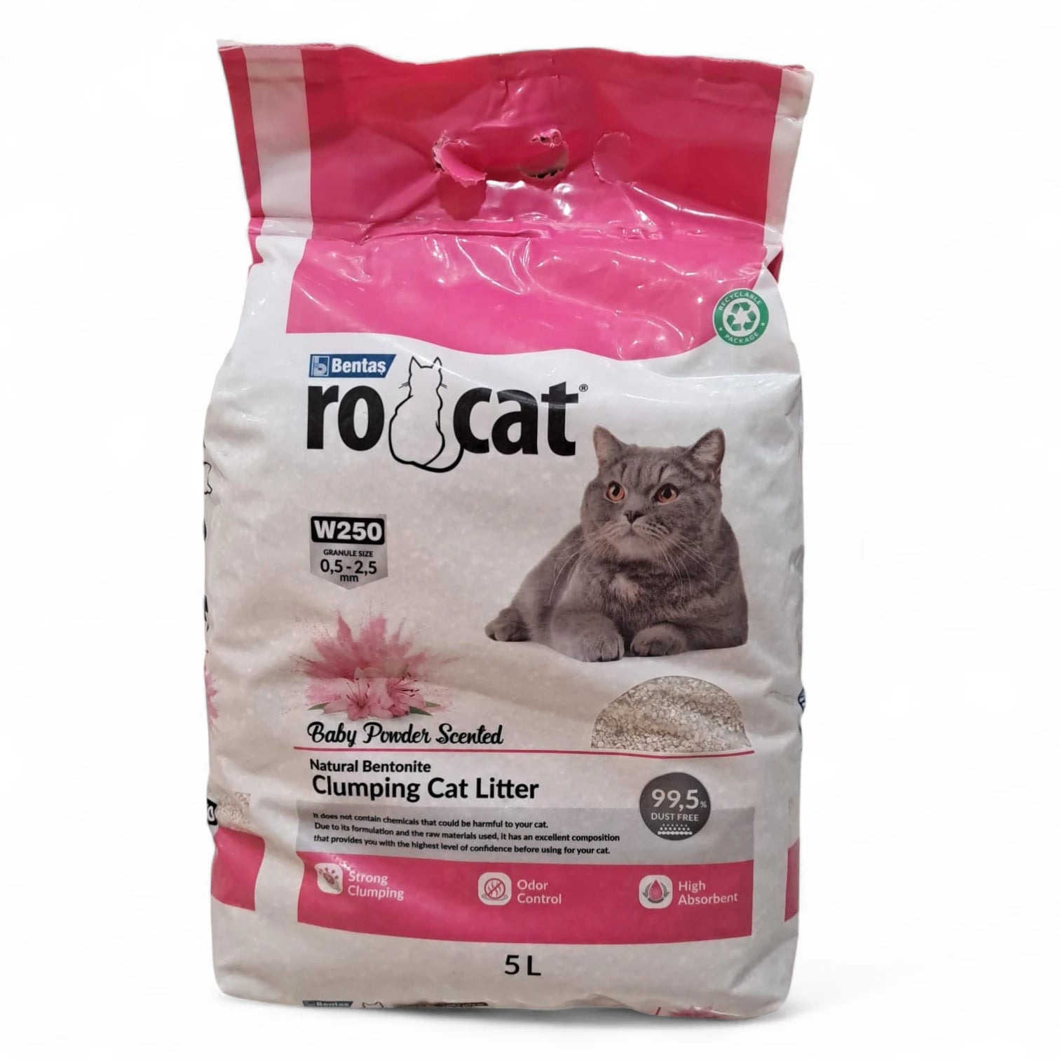 RoCat White Bentonite Clumping Cat Litter – 5L Baby Powder Scented | Ultra Absorbent, 99.5% Dust-Free, Strong Clumping & Odor Control - Damoo