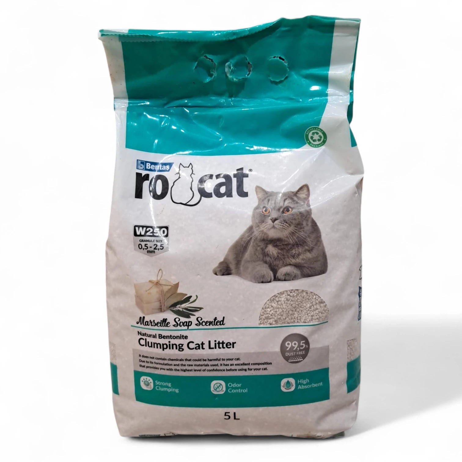 RoCat Marseille Soap Scented White Bentonite Clumping Cat Litter – 5L | Natural Odor Control & High Absorbency for Fresh, Clean Litter Box - Damoo