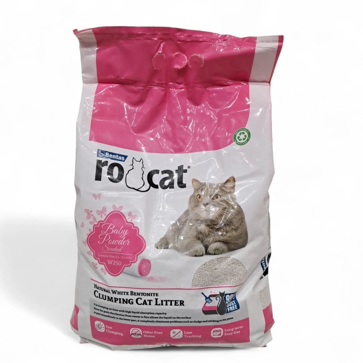 RoCat Baby Powder Scented Clumping Cat Litter – Natural White Bentonite, 10L – Strong Clumping, Dust-Free, Odor Control for Multi-Cat Homes - Damoo