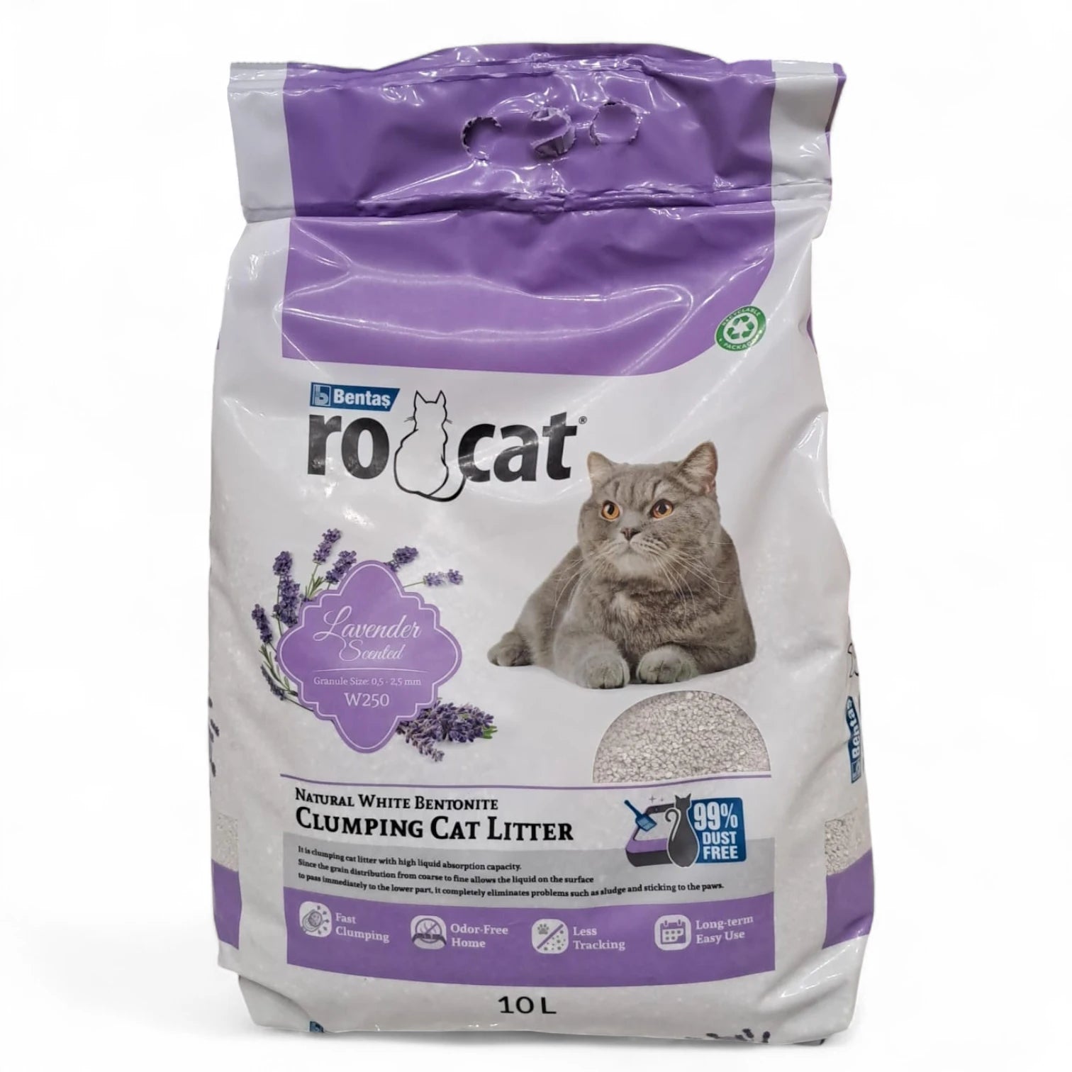 RoCat Lavender Scented Clumping Cat Litter – 10L | Natural White Bentonite | Odor-Free, Fast Clumping, 99% Dust-Free - Damoo