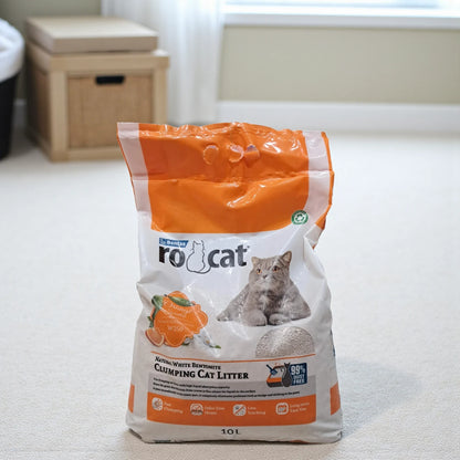 RoCat Natural White Bentonite Clumping Cat Litter – Orange Scented – 10L | Ultra Absorbent, Fast Clumping, Odor-Free, 99% Dust-Free Cat Litter - Damoo