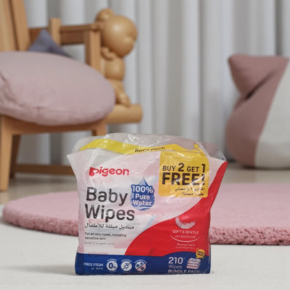 Pigeon Baby Wipes – 210 Wipes Bundle Pack | 100% Pure Water, Soft & Gentle, pH Balanced, Alcohol-Free & Fragrance-Free - Damoo