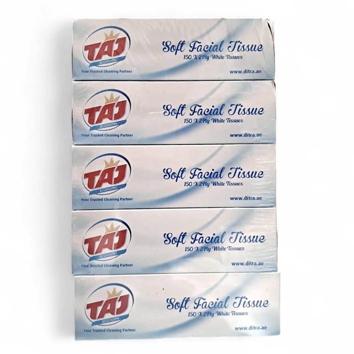 Taj White Facial Tissues 2-Ply 150 Sheets per Box – Pack of 5 | Soft, Gentle & Absorbent Tissues for Home, Office, Kitchen & Everyday Use - Damoo