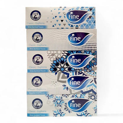 Fine Facial Tissue 130 Sheets X 2-Ply, Pack of 5 (4+1 Free) 🧻 | Sterilized Classic Variety Tissues for Germ Protection, Soft & Gentle for Home, Office & Travel - Damoo