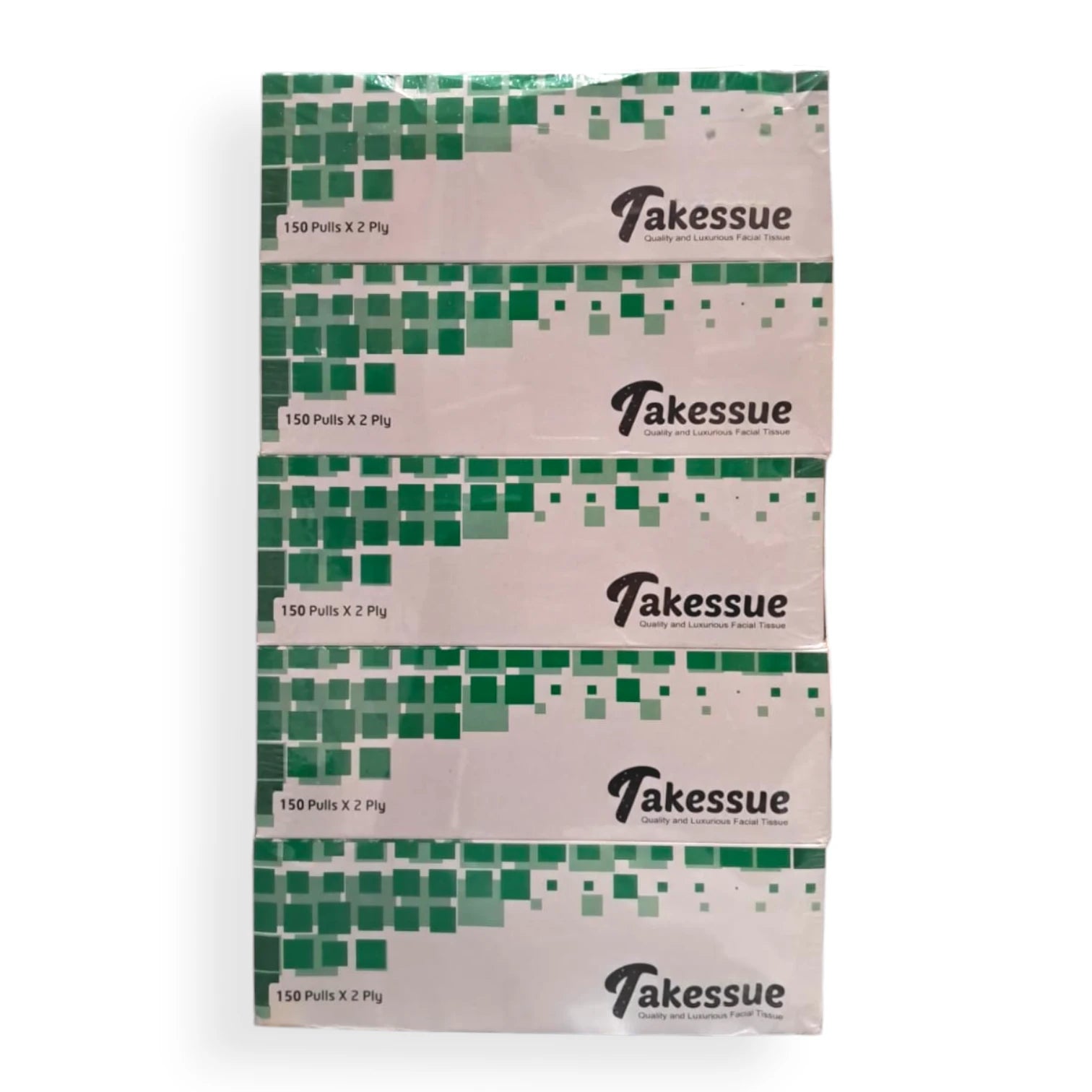 Takessue Quality & Luxurious Facial Tissue 150 Sheets X 2-Ply – Pack of 5, Ultra Soft, Hygienic & Highly Absorbent Tissues for Home, Office & Travel - Damoo