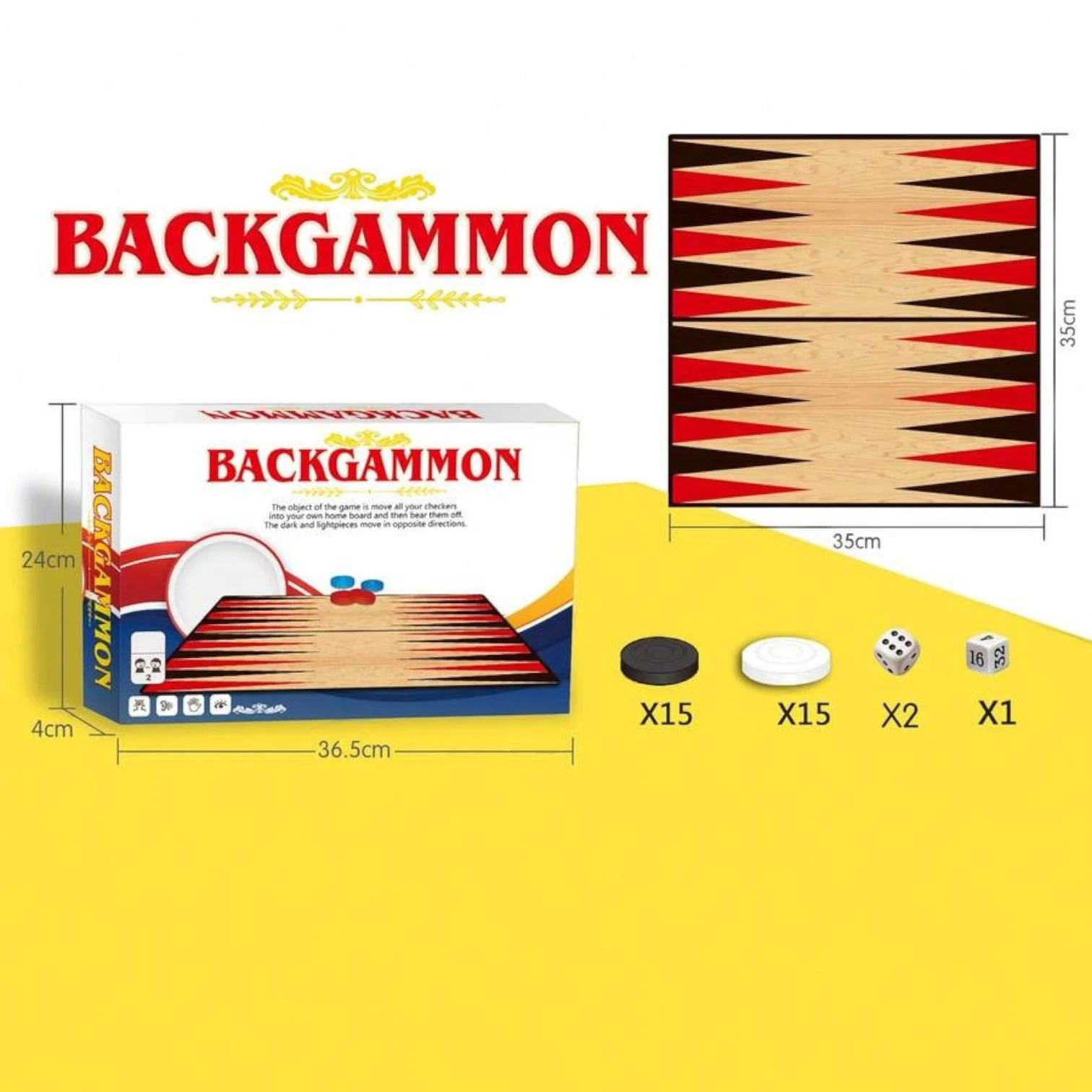 Classic Backgammon Board Game Set – Portable Folding Strategy Game with Dice and Checkers – Educational and Fun Family Game for Kids and Adults - Damoo