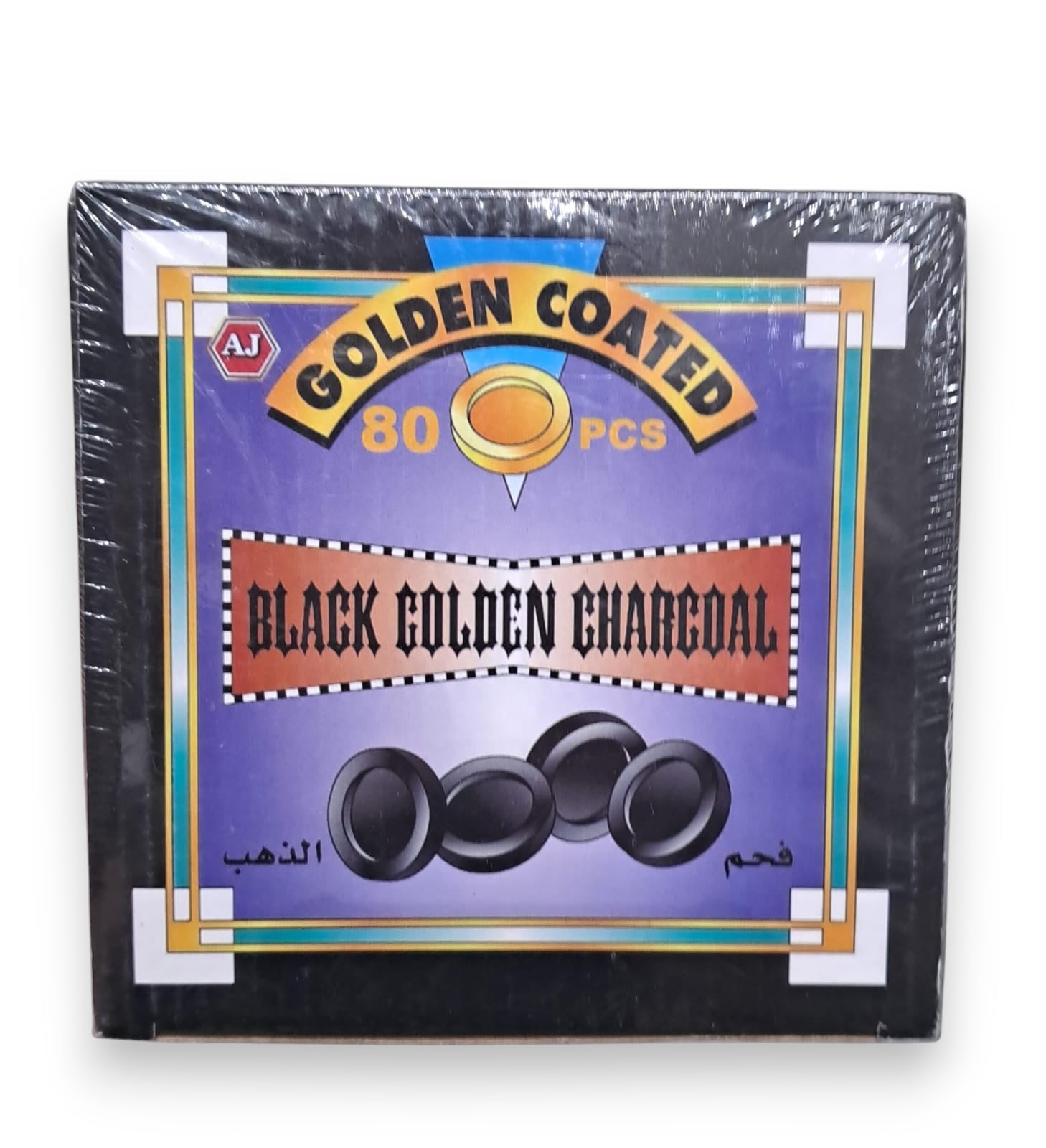 Al Saes Black Golden Coated Charcoal – Premium Long-Lasting Shisha & Bakhoor Coal – 80 Round Tablets