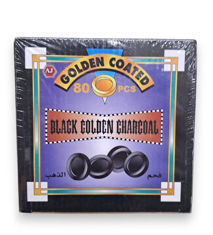 Al Saes Black Golden Coated Charcoal – Premium Long-Lasting Shisha & Bakhoor Coal – 80 Round Tablets