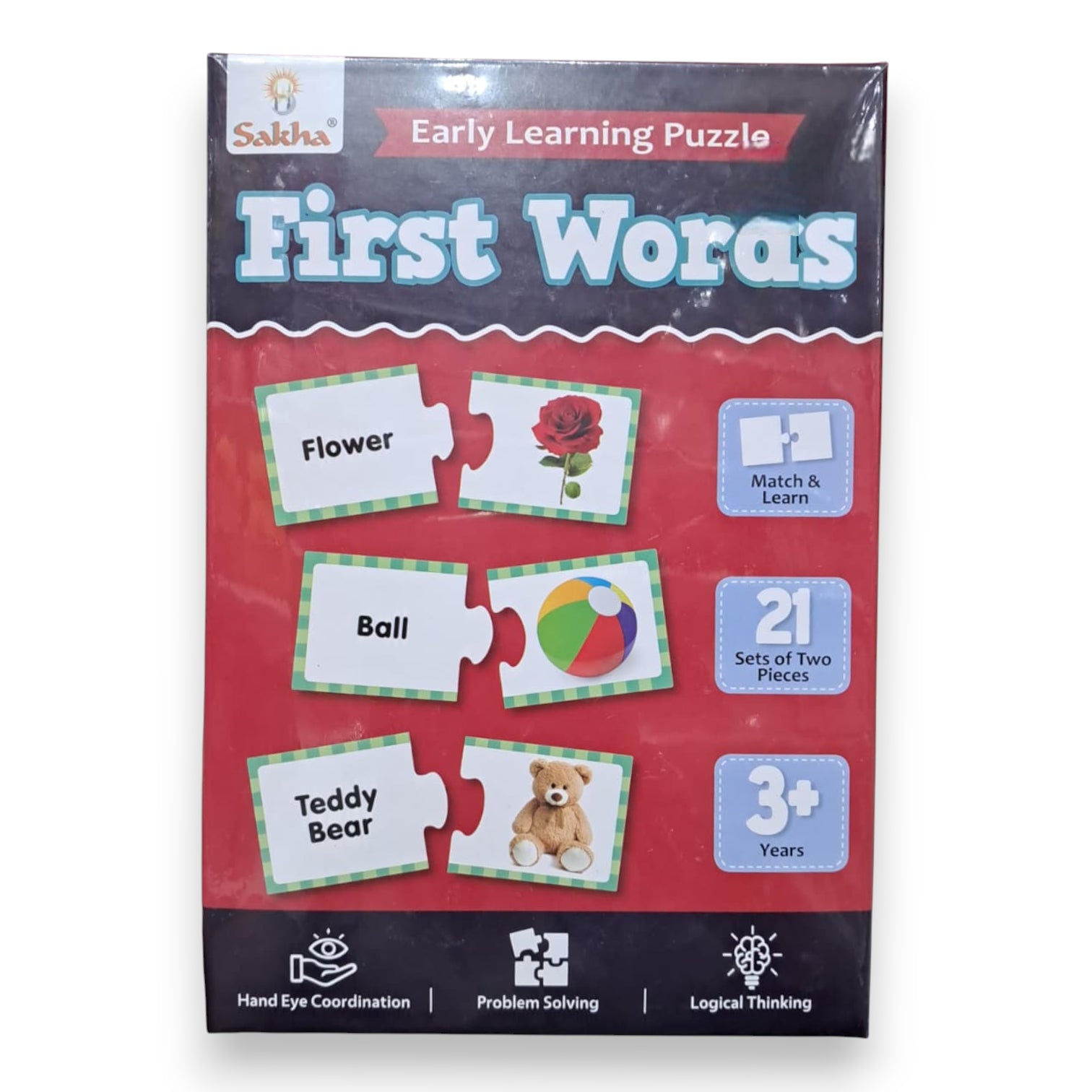 Sakha Early Learning Puzzle First Words – 21 Two-Piece Matching Sets for Kids, Toddlers, and Preschoolers – Educational Vocabulary Builder for Ages 3+ - Damoo