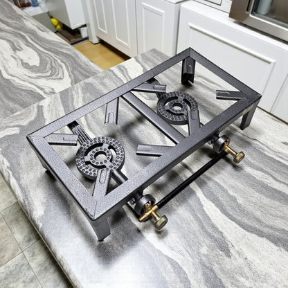 Heavy Duty Cast Iron Double Gas Burner Stove – Durable 2 Burner High Heat Outdoor & Indoor Gas Cooking Range – Portable LPG Gas Cooker for Camping, Catering, BBQ, and Home Kitchen Use