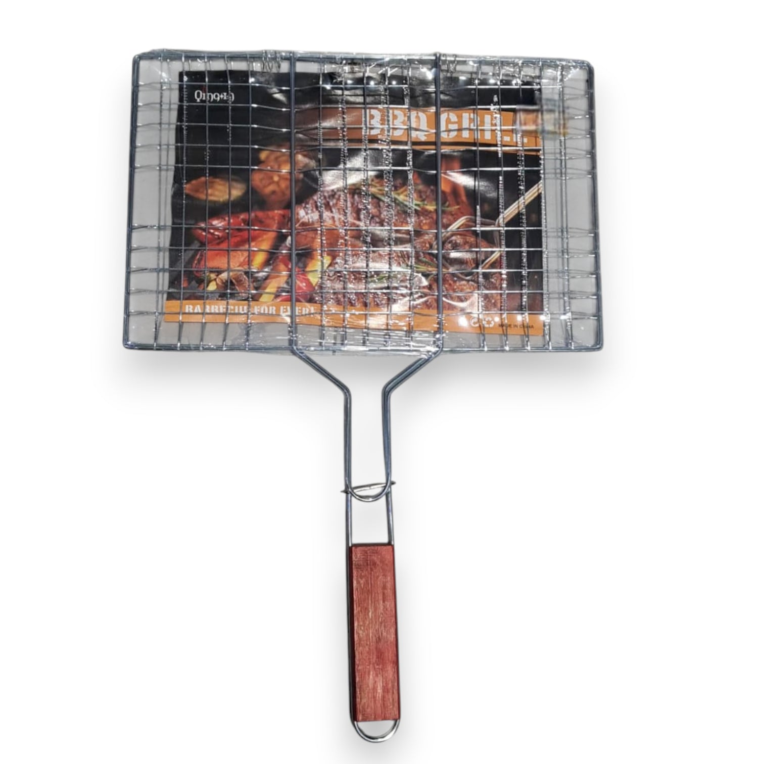 Qingin BBQ Grill Basket – Stainless Steel Barbecue Grilling Basket with Wooden Handle for Meat, Vegetables, and Outdoor Cooking