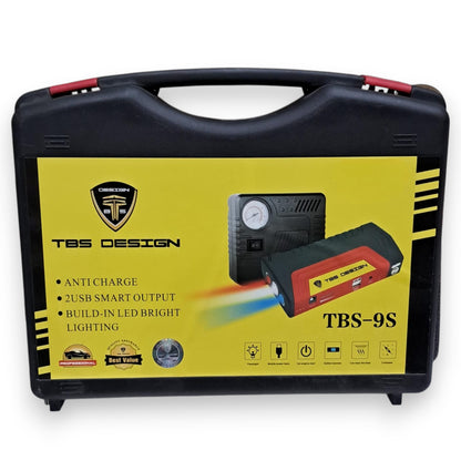 TBS DESIGN TBS-9S Portable Car Jump Starter Power Bank – Multi-Function Emergency Battery Booster with Air Compressor, Dual USB Smart Output, LED Flashlight – Compact Auto & Outdoor Power Supply - Damoo