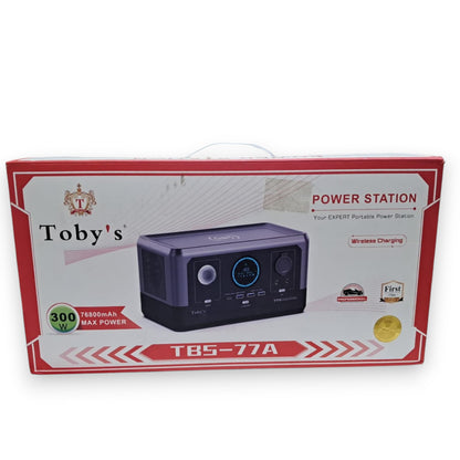 Toby's TBS-77A Portable Power Station 300W Max Power 76800mAh Battery with Wireless Charging, Multiple Outputs, Solar Input, Outdoor & Home Emergency Use