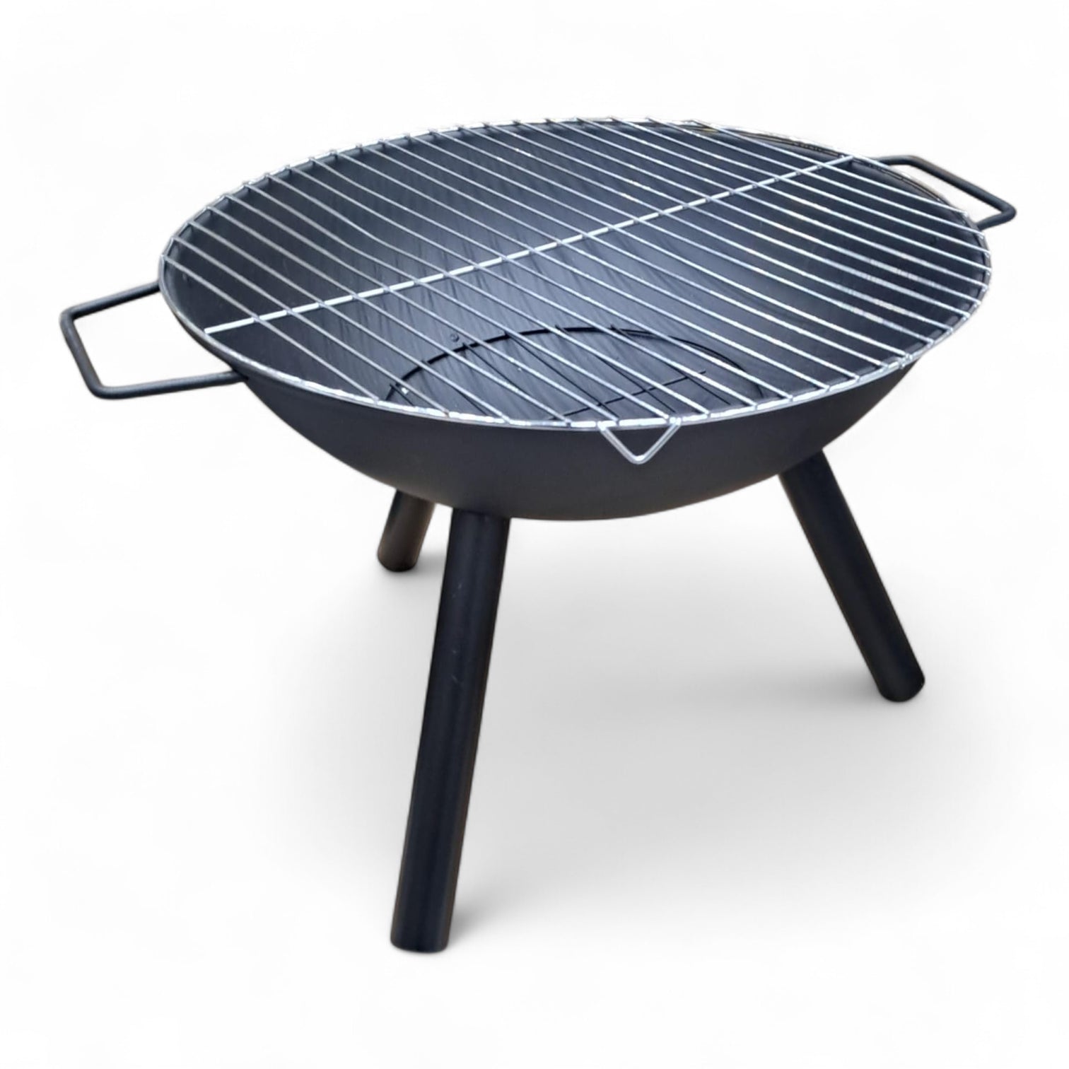 Round Portable Charcoal Grill – Heavy-Duty Steel BBQ Fire Pit with Handles and Stable Tripod Legs, Outdoor Cooking Grill for Camping, Garden, Patio & Backyard Parties