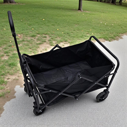 Heavy-Duty Folding Wagon Cart with Extendable Handle & Brakes | Collapsible Utility Hand Cart for Travel, Camping, Outdoor, Beach & Transport – Portable Foldable Trolley with Strong Wheels (46 x 62 x 74 cm) - Damoo