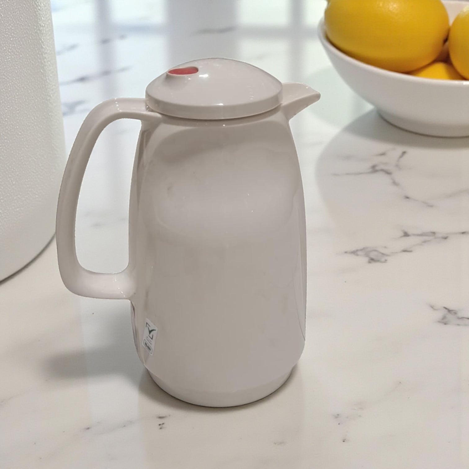 Rotpunkt 1.0L White Thermos – German-Made Vacuum Flask for Coffee & Tea, 36H Heat Retention, BPA-Free Double-Walled Design, Leak-Proof Lid & Ergonomic Handle for Home, Office, and Outdoor Use - Damoo