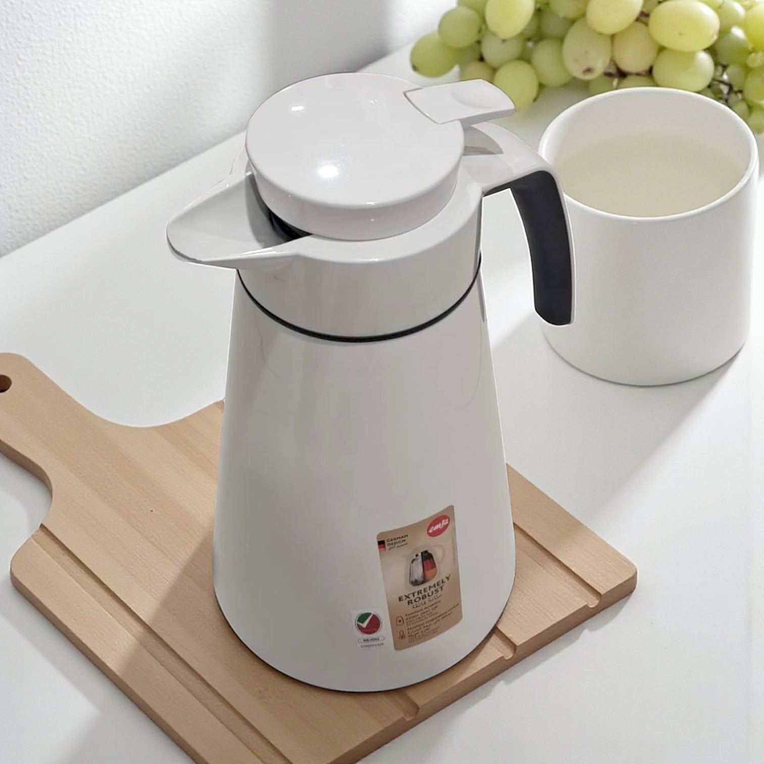 Emsa 1.5L Thermos – Double-Wall Insulated Vacuum Flask for Hot & Cold Beverages, Easy-Pour Spout, Screw-Top Lid, and Modern Cone Design – Durable & Stylish for Home, Office, or Travel (White) - Damoo