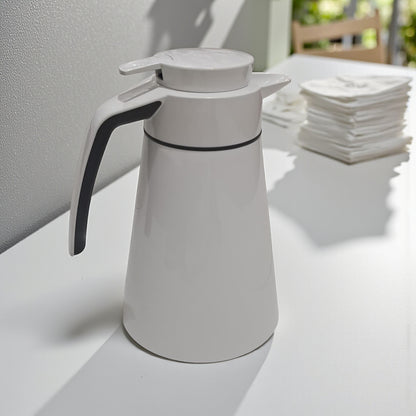 Emsa 1.0L White Thermos – Double-Wall Insulated Vacuum Flask for Hot & Cold Drinks, Cone Design with Easy-Pour Spout & Screw-Top Lid, Durable & Elegant for Home, Office, or Travel - Damoo