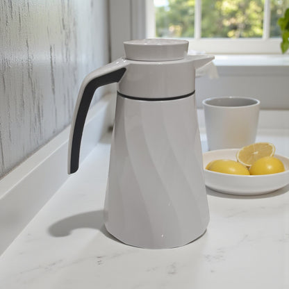 Emsa 1.0L White Cone Thermos – German-Made Vacuum Flask with Double-Wall Insulation, Screw-Top Lid, Easy-Pour Spout & Modern Design for Hot or Cold Beverages - Damoo